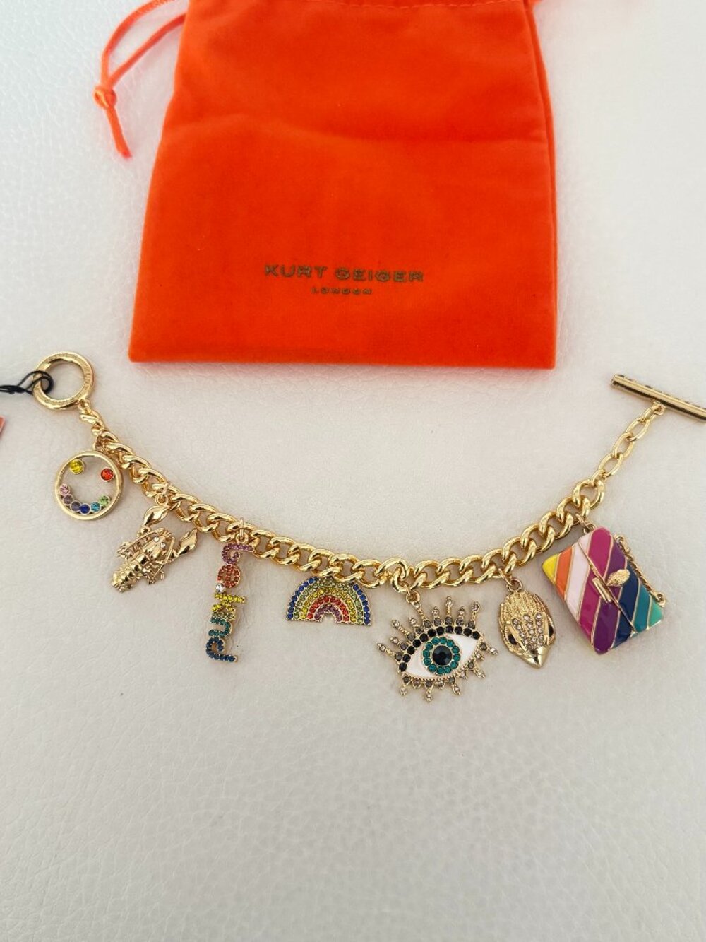NWT KURT GEIGER LONDON MULTI CHARMS BRACELET W DUST BAG